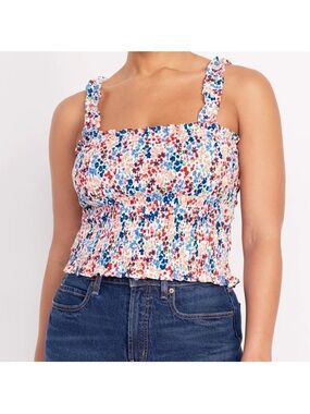 Old Navy Smocked Floral Square-Neck Tank Top - Blue Red Floral new NWT summer